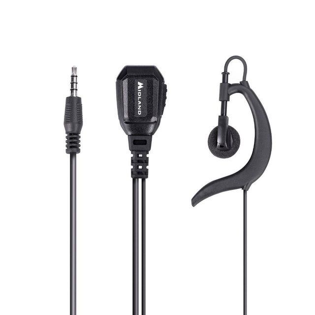 Midland MA21-777Pro headset met 1-pin 3,5 mm connector Midland 777 bedrading en oorhaak met earbud en PTT schakelaar aan een clip