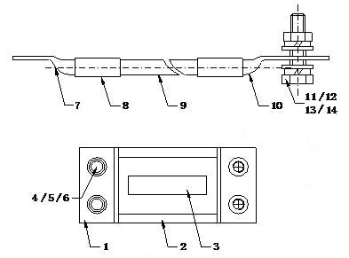 SSB GC-10 aardingsklem voor 10mm coaxkabels, tekening met details