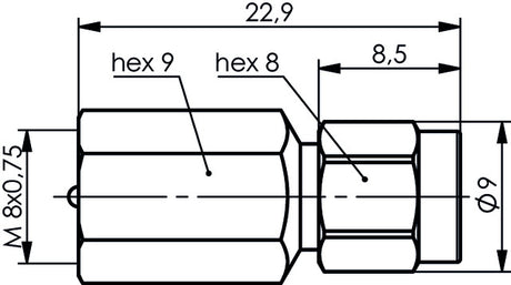 Telegärtner verloop connector schema FME-Male naar SMA-Male