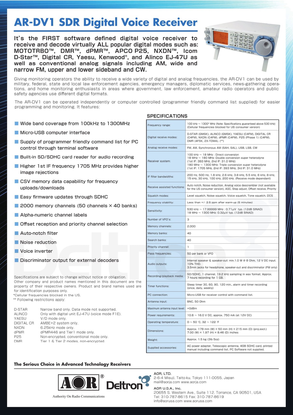 AOR AR-DV1 SDR datasheet P2