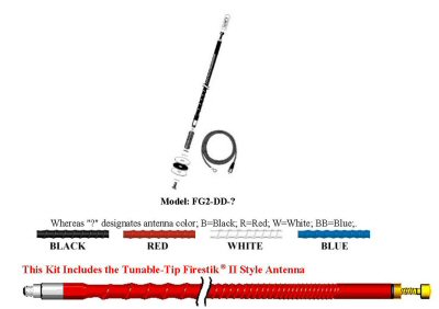 Firestik FG2-DD No Ground mobiele 27MHz antenne verkrijgbaar in vier kleuren