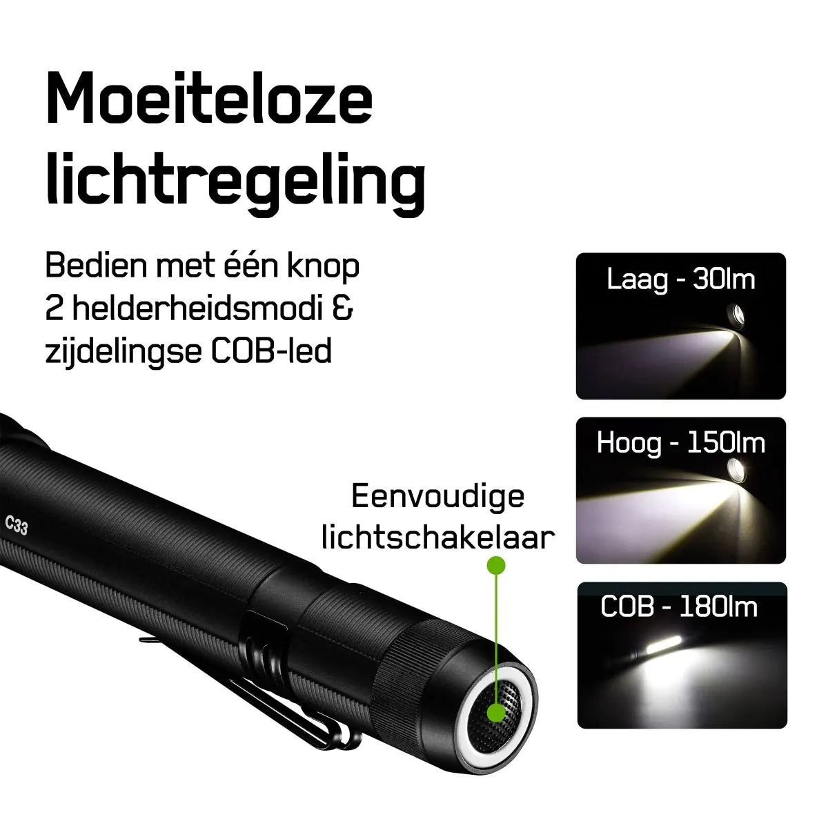 GP C33 COB-led zaklamp met instelbare lichtbundels en reikwijdte van het licht