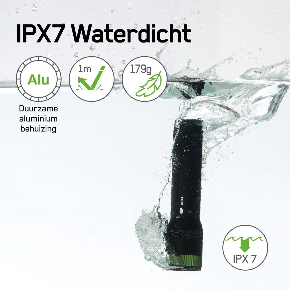 GP CR41 zaklamp waterdicht, oplaadbaar, 650 lumen, accuduur 40 uur, bereik 135 meter