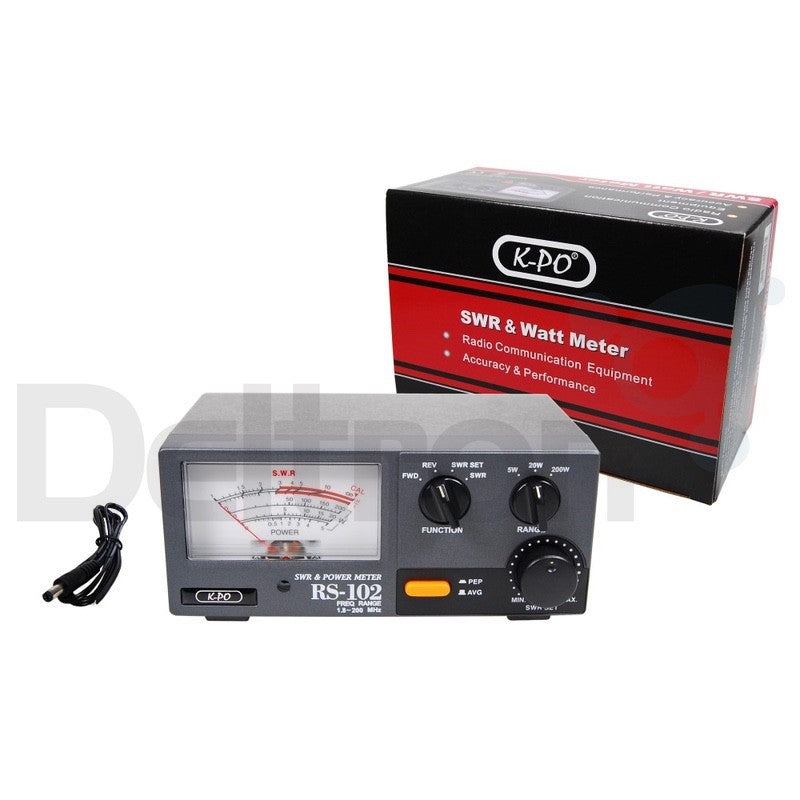 K-PO RS-102 SWR en Watt meter met voedingskabel en verpakking