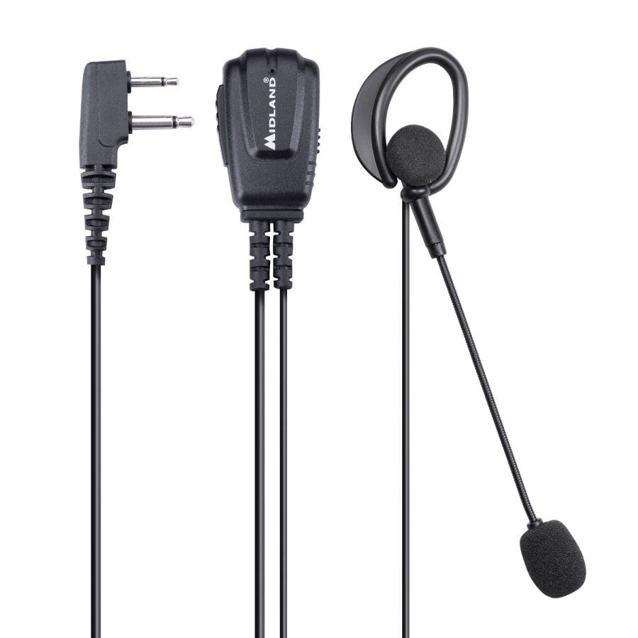 Midland MA30 L PRO headset met haakse 2-pin standaard connector, push=to-talk knop en verstelbare microfoon