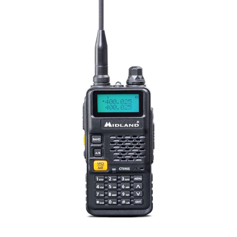 Midland CT-590S draagbare UHF/VHF transceiver in de kleur zwart met display en toetsenbord