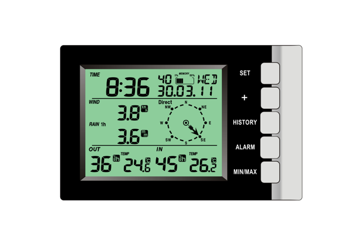 Moonraker WS200 weerstation binnen unit met digitaal display