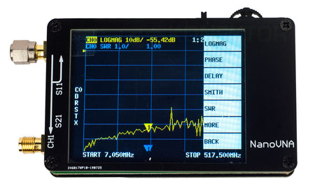  NanoVNA Network Analyzer display met aansluitingen op linker zijkant