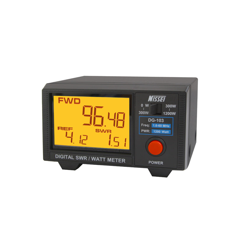 Nissei DG-103 digitale HF-meter met groot verlicht lcd-display en eenvoudige bedieningsknoppen