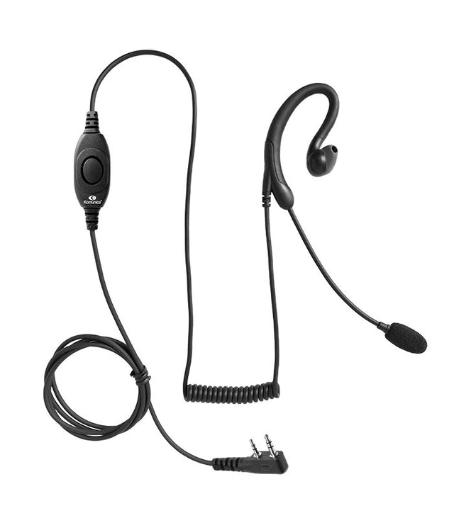 Komunica PWR-MIC-1-K headset met 2-pin Kenwood connector, PTT-schakelaar en verstelbare microfoon