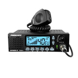 President Johnson III 27MHz transceiver met microfoon, voorzijde met knoppen en display in turquoise verlichting