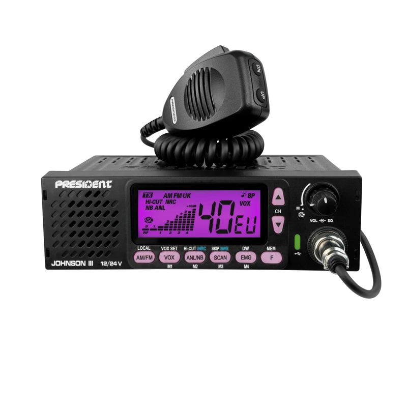 President Johnson III 27MHz transceiver met microfoon en lila-paarse display verlichting