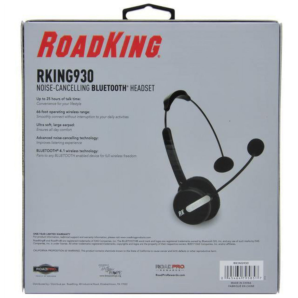 RoadKing RKING-930EU Bluetooth headset achterzijde van de verpakking