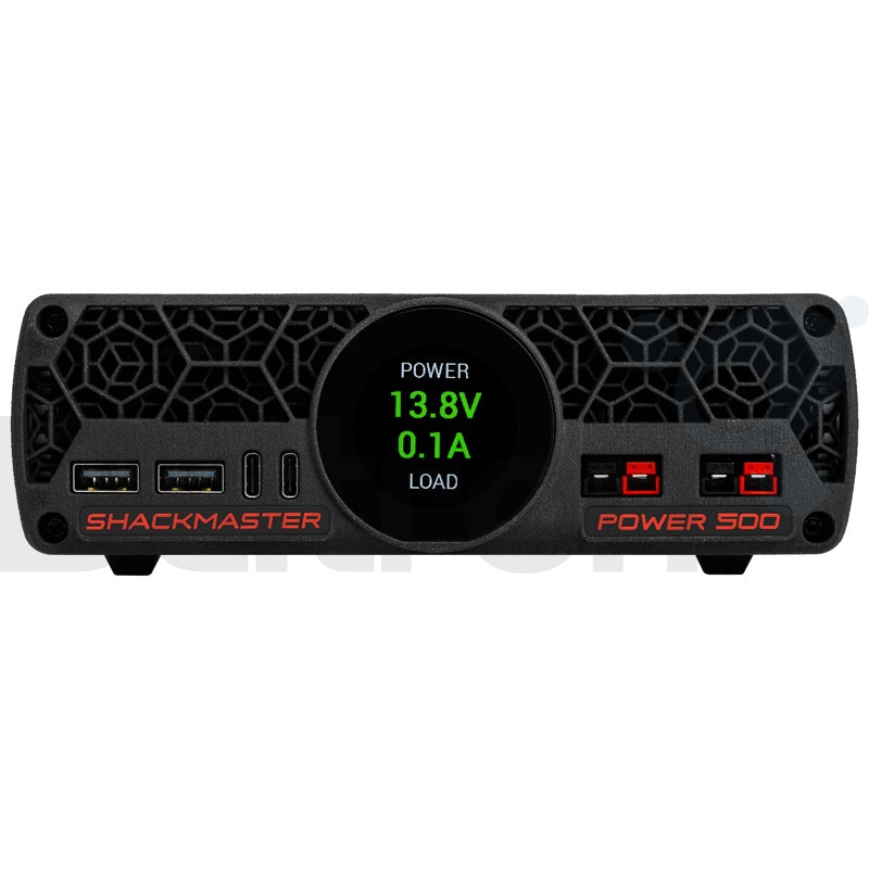 Shackmaster Power 500 power supply voorzijde met rond digitaal display en aansluitingen