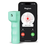 Plegium mini zelfverdedigingsspray met smartphone die een noodmelding geeft