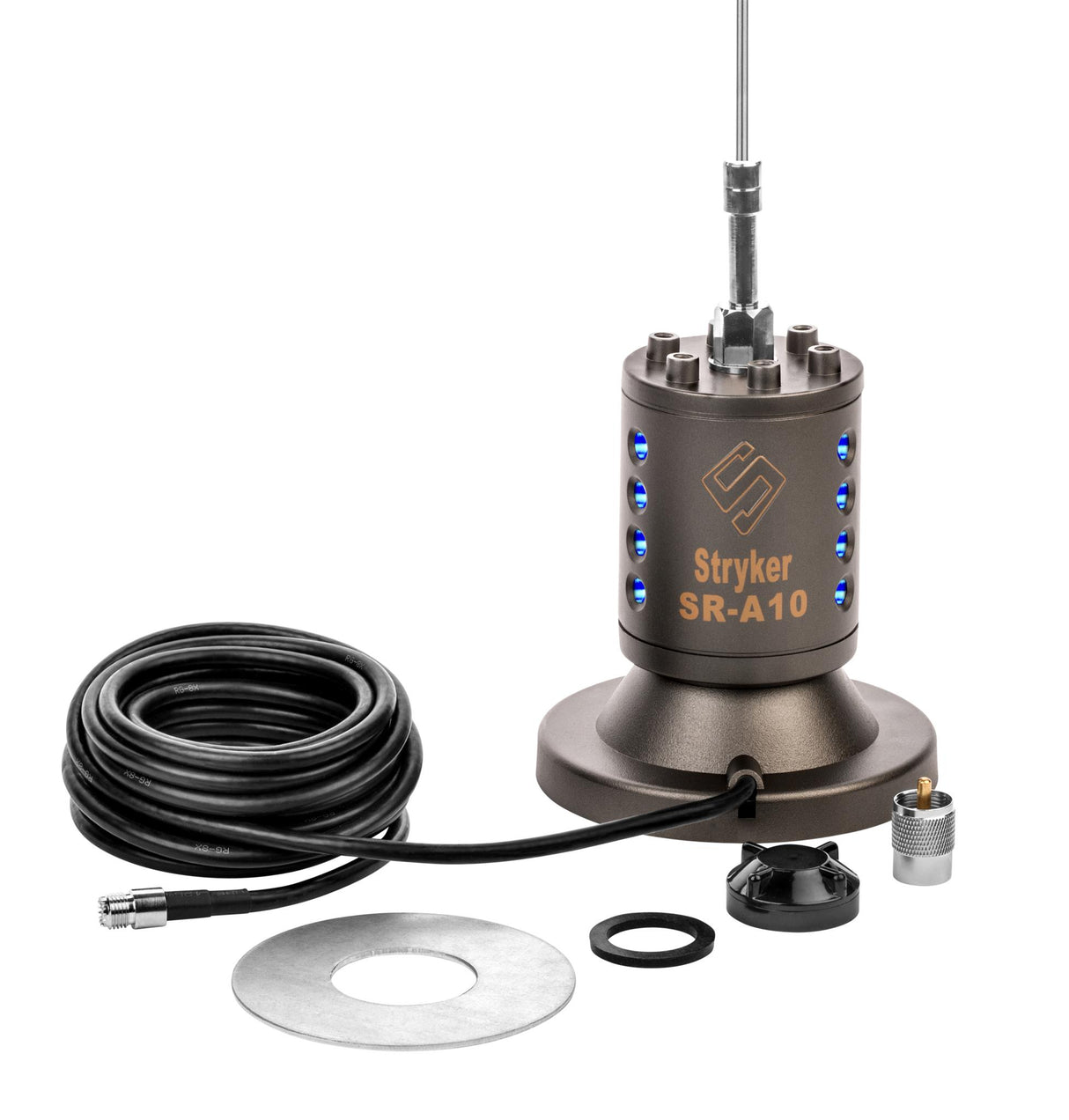 Stryker SR-A10MM mobiele 27MC magneetvoet antenne met led-verlichting, coaxkabel en connector