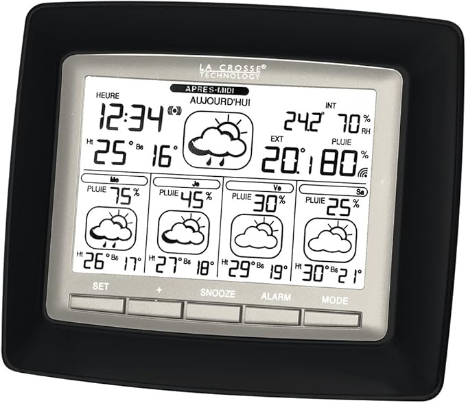 La Crosse display van de WM-5300 weerstation met veel functies zoals voorspellingen en alarmering