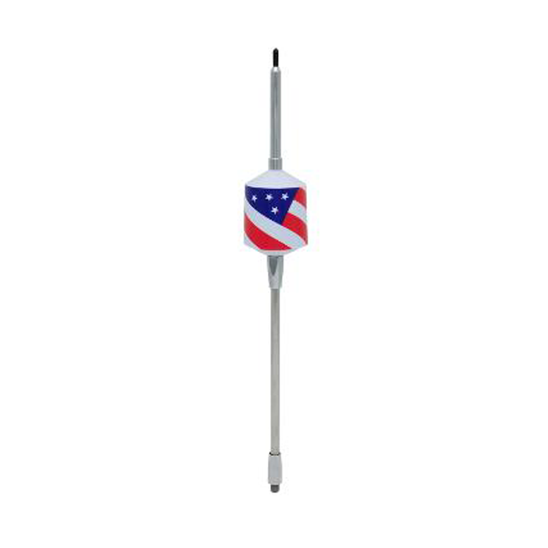 Wilson T2000 USA mobiele 27MHz en 10M antenne met een spoel waarop de Amerikaanse vlag te zien is