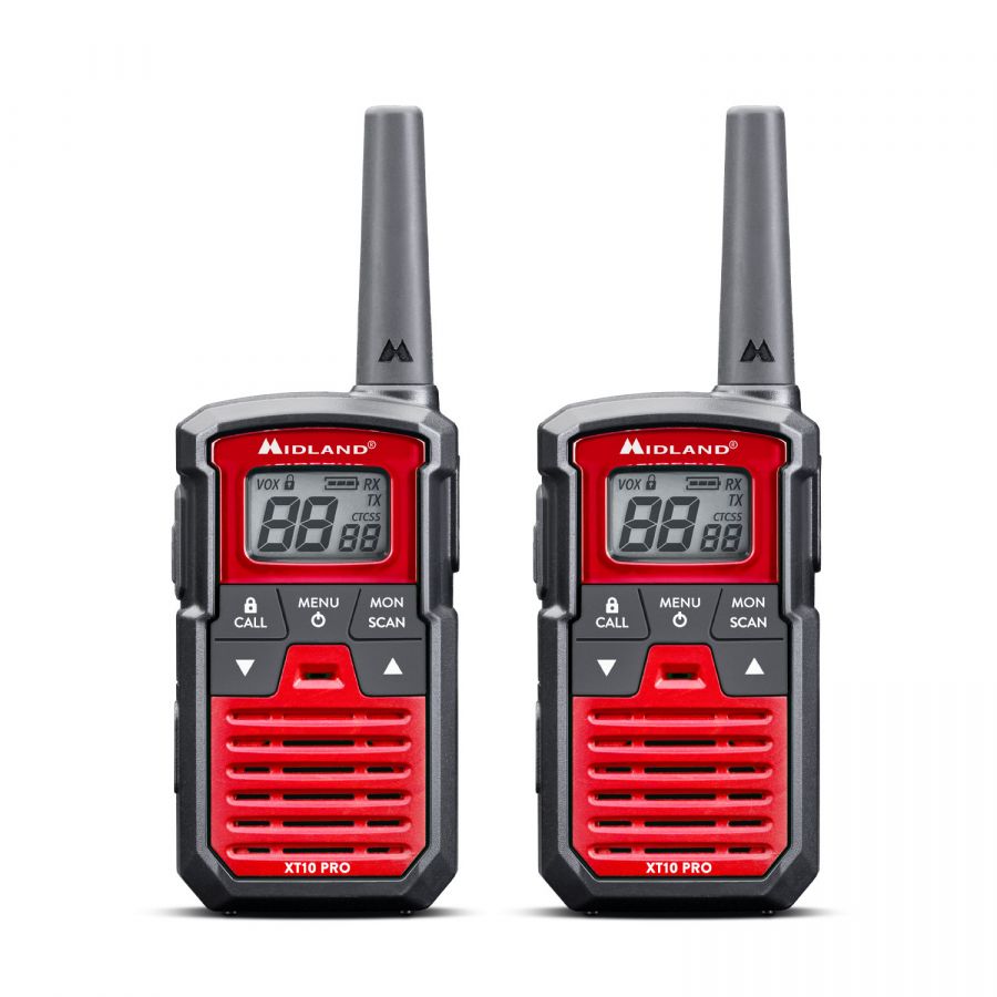 Midland XT10 PRO PMR446 portofoon set C1459. Twee walkie talkies in de kleur zwart met rood