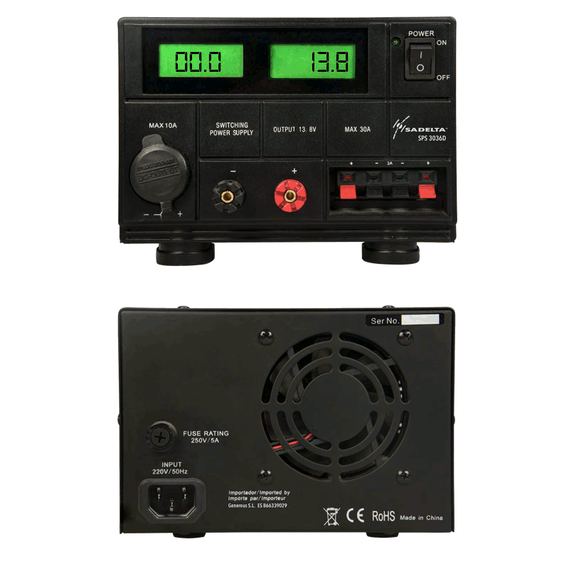 Sadelta SPS-3036D voeding voor en achterzijde